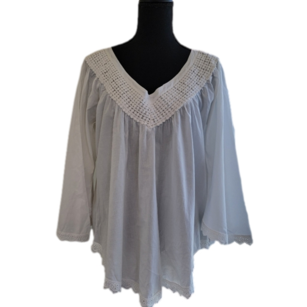 Fashion Fuse 100% Cotton Boho Peasant Blouse Size Large